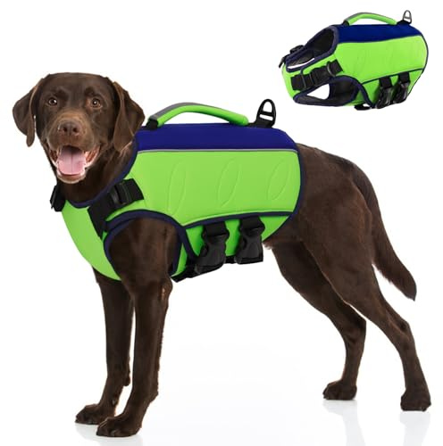 AOFITEE Ripstop Hunde Rettungsweste für Kleine Mittel Große Hunde, Reflektierend Schwimmweste Hund für Schwimmen Bootfahren, Einstellbar Hundeschwimmwestemit Rettungsgriff und überragendem Auftrieb