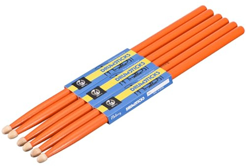 sourcing map Drumsticks aus Ahornholz, rutschfeste Griffe, 5 A, Orange, klassische Schlagzeugstöcke, Holzspitze für Drumming, Musikinstrument, Percussion, 3 Paar