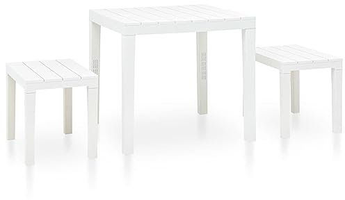 ARKEM Tavolo da Giardino con 2 Panche in Plastica Bianco,Tavolo Pieghevole Rettangolare Multifunzione Con Piano E Struttura Richiudibile Salvaspazio, Per Arredo Esterno, Interno, Giardino, Terrazzo, P
