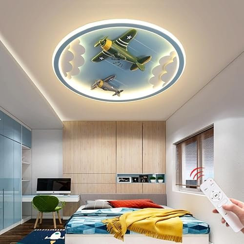 WJLL LED Deckenleuchte Kinderlampe Blaue Flugzeug Design Deckenlampe 72W Dimmbar Deckenleuchten für Kinder 50CM Pendelleuchte Jungen Schlafzimmer Licht Wohnzimmer Lampe Decke Beleuchtung Leuchten