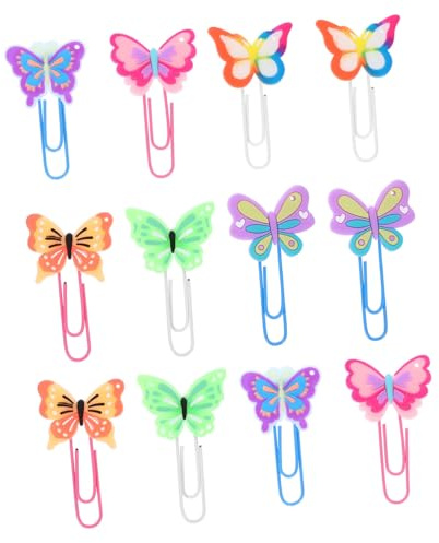 NUOBESTY Büroklammern Kleine Farbige Dateiclips Pvc in Schmetterlingsform Bunte 12 Praktische und Glatte Lesezeichenclips für Büro und Schule