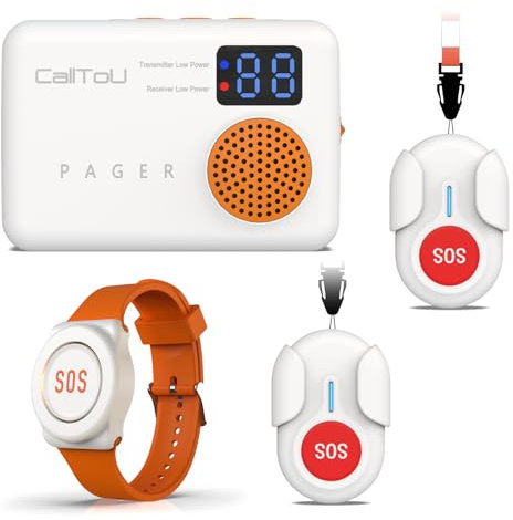 CallToU Caregiver Pager Wireless Medical Call Button Elderly Monitoring SOS Alert System Portable Alarms for Elderly Vibrate Pager Digital Display Call Bell for Nursing Home Seniors Patients Emergency