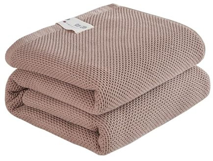 DEZYPZAM aumwolle Decke | Tagesdecke | Kuscheldecke | Leichte Wohndecken | Waffelpique Tagesdecke | Baumwolldecke als Überwurf, Couch-Decke (Braungrau,150 x 200cm)