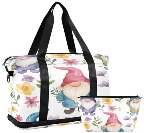 Sac de voyage étanche avec compartiment Motif nains de nains Rose, Nains de fleurs roses, Taille unique, Sac de voyage