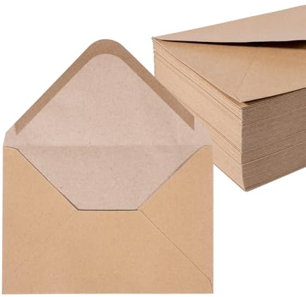 Kraftpapier Umschläge 100 Stück 130 g/m² Briefumschläge Kuvert Briefkuvert Briefhülle für Grußkarten Einladung Geburtstagskarten Nassklebung Spitzklappe Umschläge (DIN B6 | 125 x 176 mm)