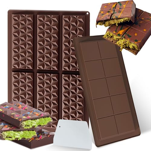 Zamety 2 Pezzi Stampo Tavoletta Cioccolato, Silicone Stampo Cioccolato Tavoletta, Stampi per Cioccolatini con Spatola, Quadrato e Diamante Stampi Cioccolatini per DIY Cioccolato