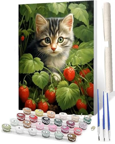 WMZPOY Paint by Numbers for Adults and Modern DIY Paint by Number Straw hat cat Oil Paintings Arts and Crafts Paint by Numbers Kits Acrylic Painting 16 x 20 Inch
