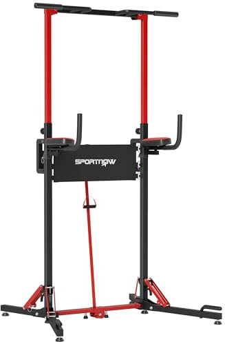 SPORTNOW Barre de tractions, chaise romaine, station musculation pour l'entraînement à la maison, pliable, hauteur réglable 127-223 cm, acier, noir et rouge