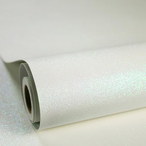 ReWallpaper Papier Peint Blanc Pailleté Epais Papier Autocollant Decoratif pour Meuble Papiers Peints Tissus Paillette Chambre Enfant 40CMx3M Film Adhésif Pailleté Blanc pour Frigo DIY Cadres