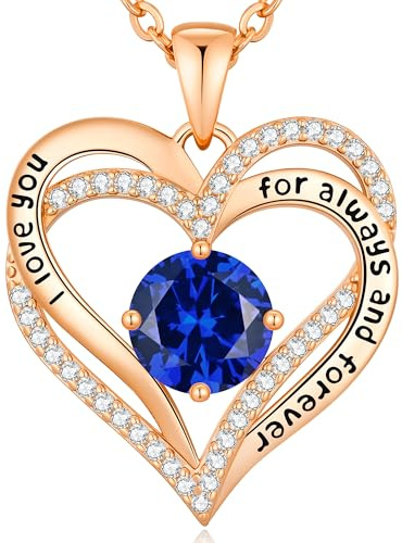 CDE Necklaces for Women Birthstone Pendant, Love Heart Rose Gold Plated Jewellery Gifts for Mum Her Wife Girlfriend Anniversary Birthday Mothers Day Christmas Valentine's Day