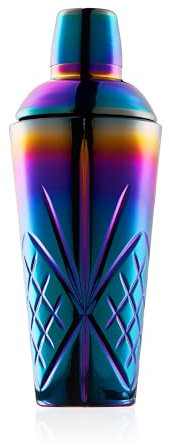 Crystal Cocktail Shaker W/Rainbow Design - 18.5oz-Jumbo Martini Shaker for Elevated Mixology. for Espresso Coffee, Motcha, Mocktail, No Cold Hands. Christmas, Holiday, HomeBar, Parties，Sping&Summer