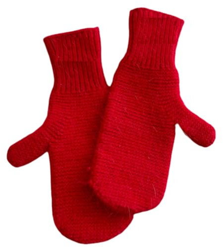 JINZIJINYU Strickhandschuhe Für Damen Woll Fingerhandschuhe Für Damen Horizontal Strickend Für Den Winter Verdickte Fäustlinge Fahrradhandschuhe Rot