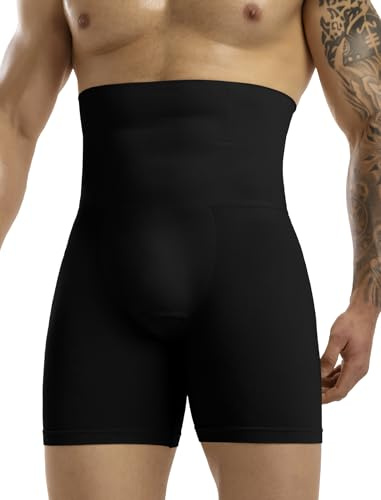 MISS MOLY Shapewear Boxer pour homme - Taille haute - Short de compression sans coutures - Sous-vêtements gainants - Body Shaper - Contrôle du ventre - Rétro, Noir , M