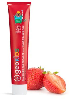 Georganics Fluoride Toothpaste with Hydroxyapatite for Kids - 75ml -Strawberry Flavour - 100% Natural & Sustainable - Formulated for Kids - Prevent Cavities & Strengthens Tooth Enamel - Fight Plaque