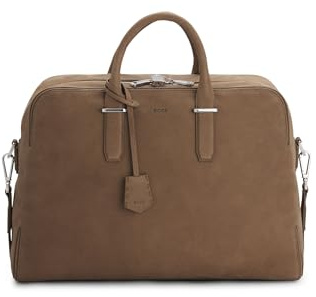 BOSS Herren Madison-B1 Holdall Weekender aus genarbtem Leder mit Logo-Prägung Hellbraun Stck
