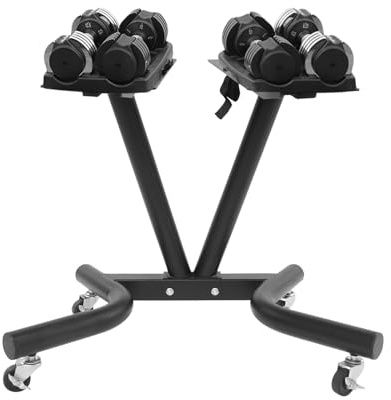 V-förmiger Hantelständer mit 4 Bremsrädern Hantelablage für Kurz- und Langhanteln Stahlkonstruktion mit 50 kg Tragfähigkeit pro Tablett platzsparendes Fitnesszubehör für Home Gym