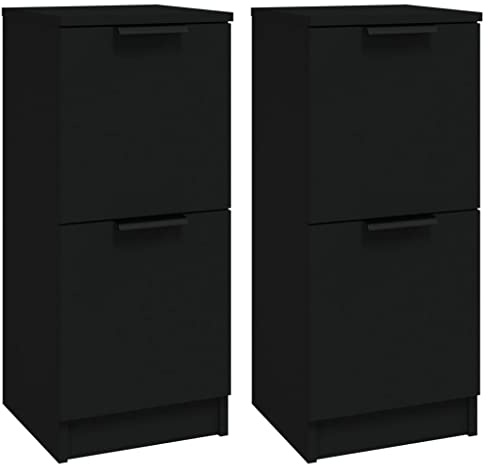 Makastle 2er Set Sideboards Beistellschrank mit 2 Türen, Schmaler Schrank Anrichte Standschrank Flurschrank für Küche Wohnzimmer Flur, Schwarz 30x30x70 cm Holzwerkstoff