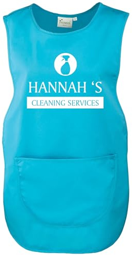 Ladies Personalised Text Cleaning Services Tabard Apron Custom Design Cleaner Uniform (Turquoise, 14)