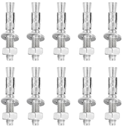 sourcing map 10 Pcs Wedge Anchors, 5/16 x 2 Stainless Steel Concrete Anchors Bolts, Heavy Duty Standard Fastener for Cement Wall Base Bracket (Include Washers Nuts, Silver Tone)
