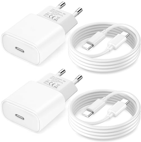 Chargeur USB C Rapide iPhone 17 16 15,Original 25W Chargeur Rapide avec 2M Câble pour iPhone 15 16 17 Pro/17 16 15 Pro Max/17Air/16e/16 15 Plus,iPad A16/10/Pro/Air,Adaptateur Secteur USB C 2Pack