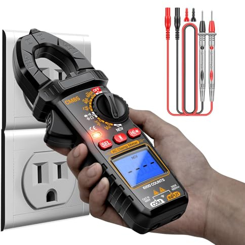 Pinza Amperimétrica Digital,Comprobador de Voltaje | 6000 Cuentas Multifuncional con Pantalla Digital, Luz Trasera e Iluminación para Medir Tensión AC/DC, Capacitancia, Resistencia,