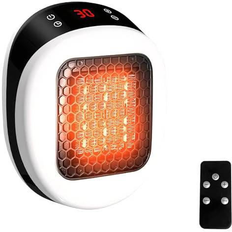 Steckdosen Heizlüfter mit Fernbedienung, Mini Keramik Heizung mit Thermostat und 12H Timer, Steckdosenheizung mit LED Display, Überhitzungsschutz, Elektrische Heizung für Räume bis 10 m² / 25 m³