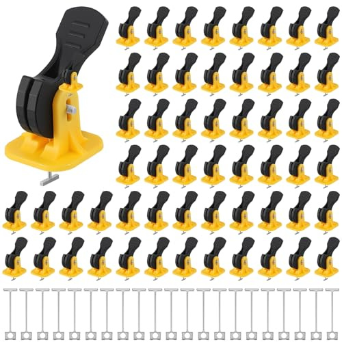 Nuanchu Tile Leveling System Kit 100 Reusable Tile Spacers + 100 1/16'' Replaceable Spare Steel T-pin, Leveling Clips Fit 8-12mm Floor Compounds Set for Wall & Floor (Yellow)