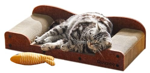 Quuzee 26-Inch Large Cat Scratching Board, Durable Scratching Pad, Scratch Board for Indoor Cats, Corrugated Cardboard Scratcher Bed to Lounge and Scratch, Furniture Protector, Brown