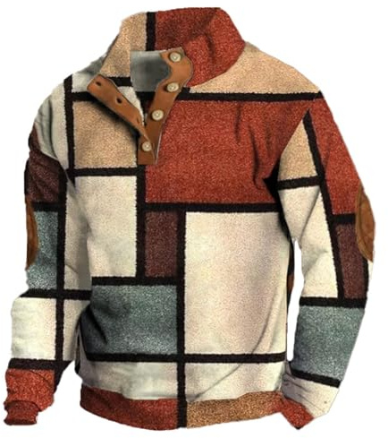 Celanisai Sudadera con media cremallera para hombre, jersey de punto Rertro, 1/4 botones, cuello alto, jersey vintage clásico con cuello en V, patchwork, suéter de invierno elegante y moderno, Q