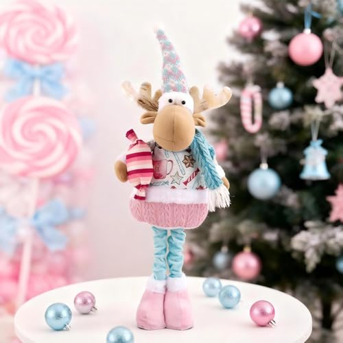 ACAREY Weihnachtsdeko Schneemann Wichtel Figuren, Weihnachtswichtel mit Teleskop-Beinen 36-51cm, Weihnachten Deko Innen Figuren Puppen, Stehende Weihnachtsfiguren Tischdeko Winter Wichtel (Rentier)