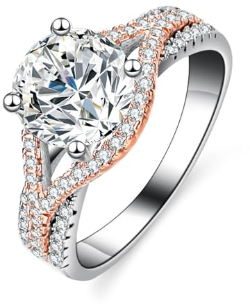 Ayoiow Vorsteckring Ehering für Damen, 2ct Moissanit Statement-Cocktail Damen Ringe Platin, Platin 950 Größe 65 (20.7)