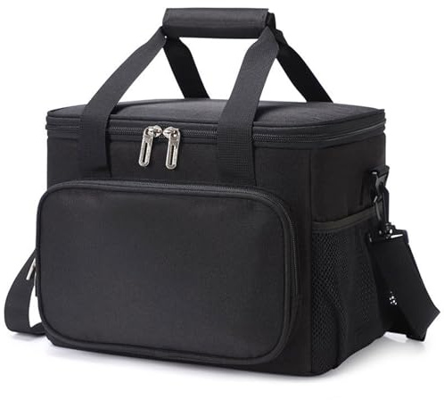 Bolsa isotérmica plegable de 27 l/15 l – Bolsa isotérmica impermeable con PEVA, portátil como mochila o bolso de mano, negro/gris, para picnic, festival y mundial 2026 (negro, L)
