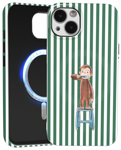 Gcxvaoi Cover Magnetica per iPhone 14/iPhone 13, Estivi Custodia Righe Striped Motivo Verde Aesthetic Ragazza Disegno Case Compatibile con MagSafe, Silicone Sottile Antiurto Protezione Cover, Scimmia