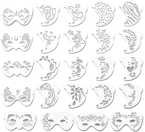 Face Paint Stencils, 24 Pcs Face Paint Stencils Reusable Kit for Parties and Events, Faces Painting Stencil for Creative Projects and Celebrations, Templates Flowers Stars Shapes