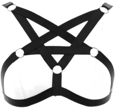BODY CAGE Estrella de Cinco Puntas Sujetador de arnés de Cuerpo Femenino Correa para el Pecho Cinturón de lencería Jaula Tejido elástico Víspera de Todos los Santos Gótico (Negro)