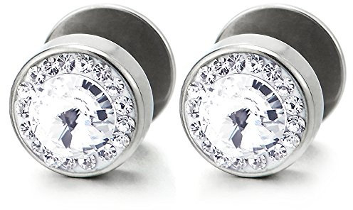 10MM Herren Damen Kreis Ohrringe Zirkonia Edelstahl Ohrstecker, Fake Plugs Ohr Cheater Tunnel Gauges Ohr-Piercing, 1 Paar