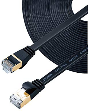 JAVEX CAT6a/CAT7 RJ45 [S/STP, 10GB] Network Ethernet Patch Cord [OFC] - Flat Cable, Black, 15.2M/50FT