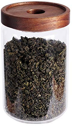 LEAVES AND TREES Y Glass Tea Canister, 25 FL OZ/ 750ml Bulk Food Storage Jar with Airtight Acacia Lid, Glass Food Container for Loose Leaf Tea, Coffee Bean(6 inch high)