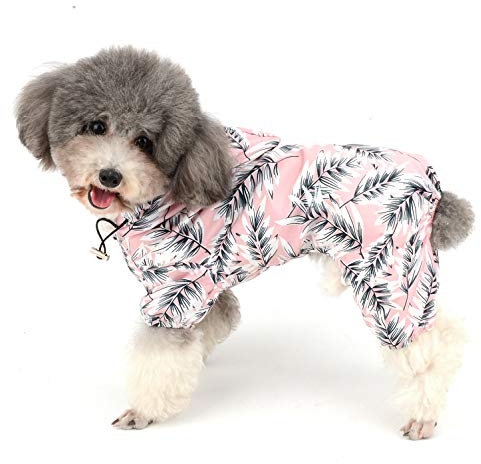 Ranphy Regenmantel mit Blumenmuster für kleine Hunde, wasserdicht, mit Kapuze, süßer Vierfuß-Welpen-Regenanzug für Hunde, Regenjacke, Haustier-Outdoor-Jumpsuit, Pink, Größe L