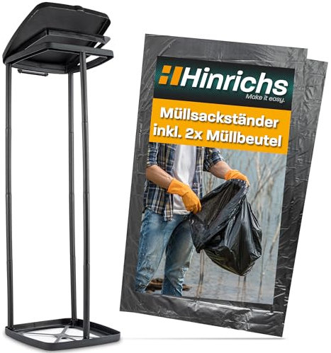 Hinrichs Supporto per sacco della spazzatura 120L - Supporto per sacco della spazzatura regolabile in altezza con coperchio per sacchi della spazzatura da 120L - Incl. 2 sacchetti per spazzatura 120L