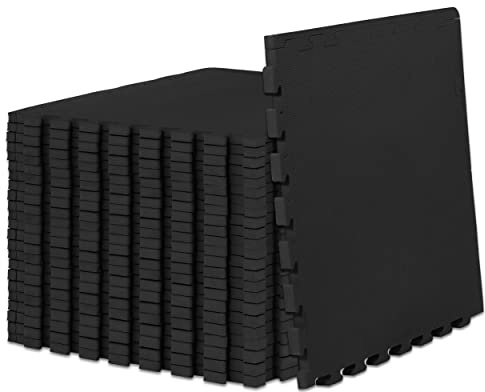 ProsourceFit Weaved Pattern Extra Thick Exercise Puzzle Mat ¾-inch, EVA Foam Interlocking Tiles for Protective, Cushioned Flooring for Home and Gym Equipment; Black, 96 SQ FT, 24 Tiles