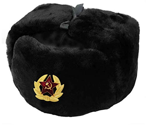 Cucuba® Original Soviet Ushanka Schwarz mit Ausstattung in Russischer Ausstattung - Geschenkidee