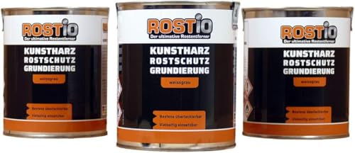 Rostio 3 x rostskyddsprimer | konstharts rostskyddsfärg vitgrå | rostskydd och korrosionsskydd (set med 3)