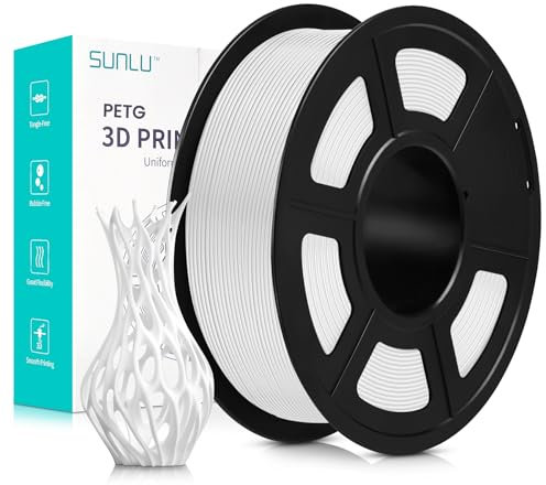 SUNLU PETG Filament 1,75 mm, 3D Druckerfilament PETG, Verbesserte Zähigkeit, Hohe Schlagfestigkeit, 3D Druckfilament 1,75 mm, Geeignet für die Meisten FDM 3D Drucker, 1kg Spule, Weiß