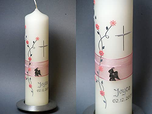 Taufkerze/Kommunionkerze mit Engel !! in Rosa ; 25 x 6 cm, inklusive Beschriftung und Aufbewahrungskarton ! R 133/1