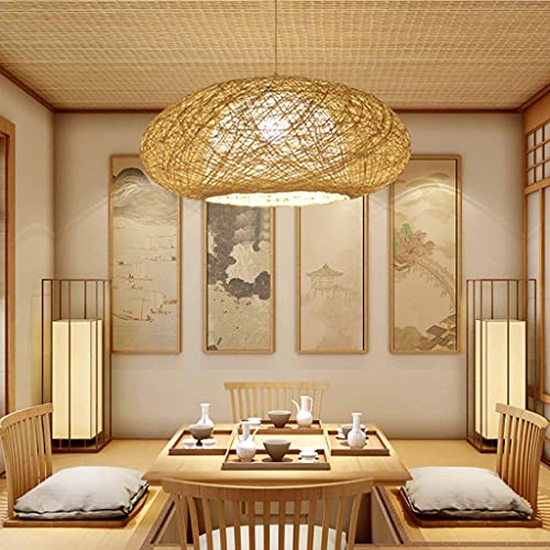 Pendelleuchte Einfachheit Vintage Weblichter Natur Bambus Und Gewebte Rattan Hängelampe Höhenverstellbar E27 Restaurant Teestube Wohnzimmer Cafe Rattan Handmade Schlafzimmer Veranda Kronleuchter,40cm