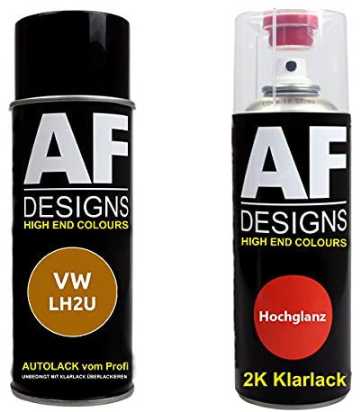 Autolack Spraydose Set für VW LH2U Honey Orange Metallic 2K Klarlack Basislack Sprühdose Spraydosen 2x400ml