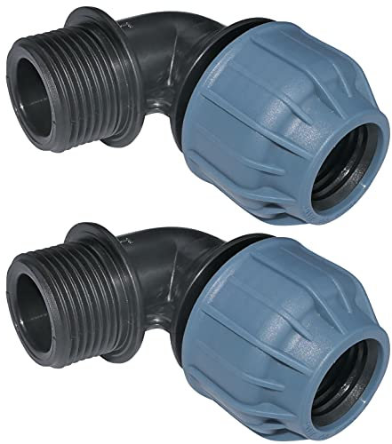 AERZETIX - C51166 - Set di 2 raccordi a gomito maschio a compressione 10 bar 90° filettatura esterno 1''xØ25mm - raccordo/connettore a compressione in polipropilene