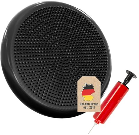 Empire Athletics Balancekissen Sitzkissen Wackelkissen Aufblasbar, Luftkissen inkl Pumpe, Balance Trainer für Fitness Yoga Büro, Koordination Stabilität Training, Massage Oberfläche, Schwarz,Orange