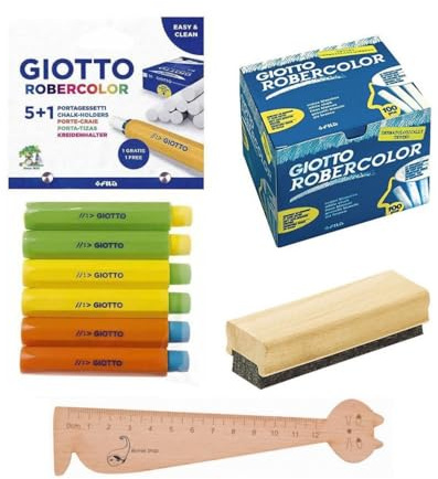 Set mit 100 Kreiden + 6 Türen Giotto Kreide + 1 Holzbürste mit schwarzer Tafel, 1 Marke aus Holz, Katzenform, 100 Stück